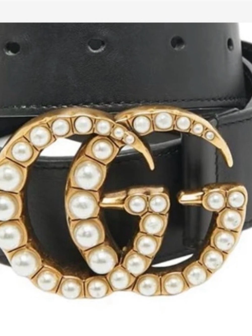 Gucci Black Leather Belt with Gold Pearl Double G Buckle